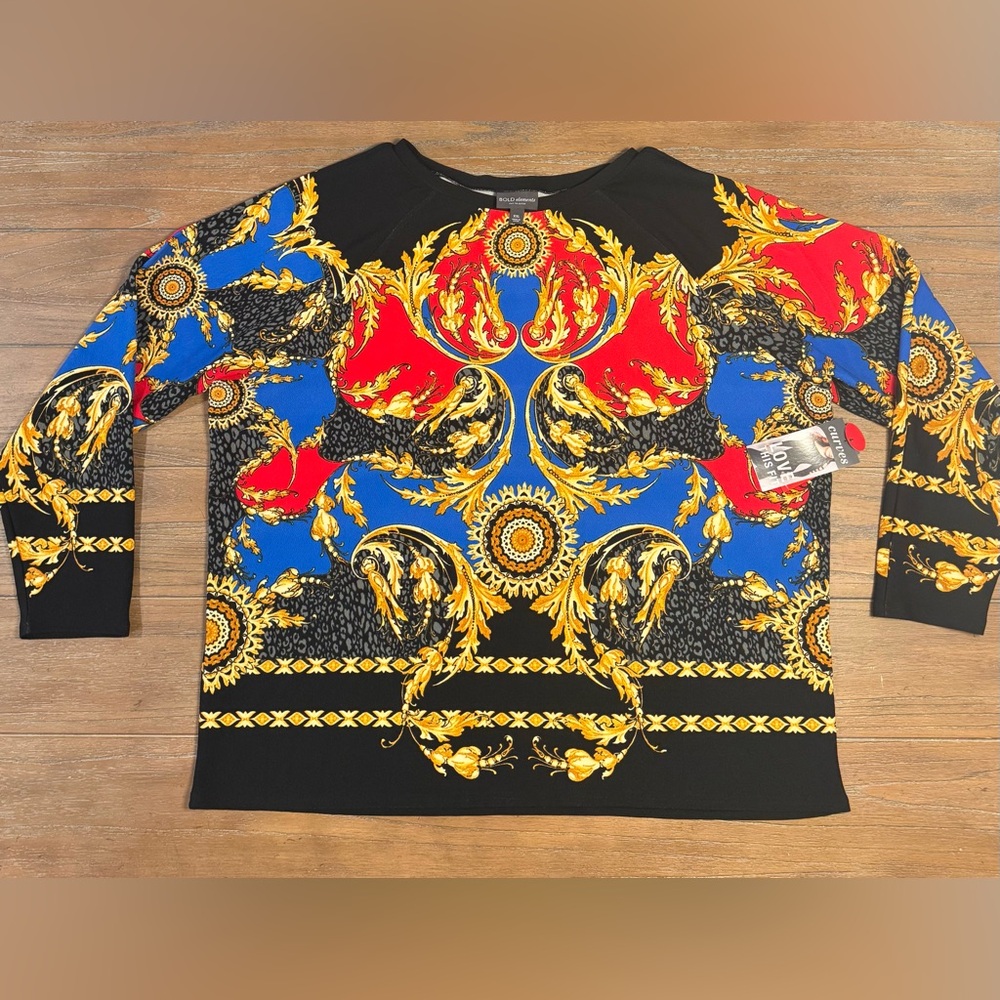 BOLD elements Multicolor Baroque Print Blouse NWT - image 1
